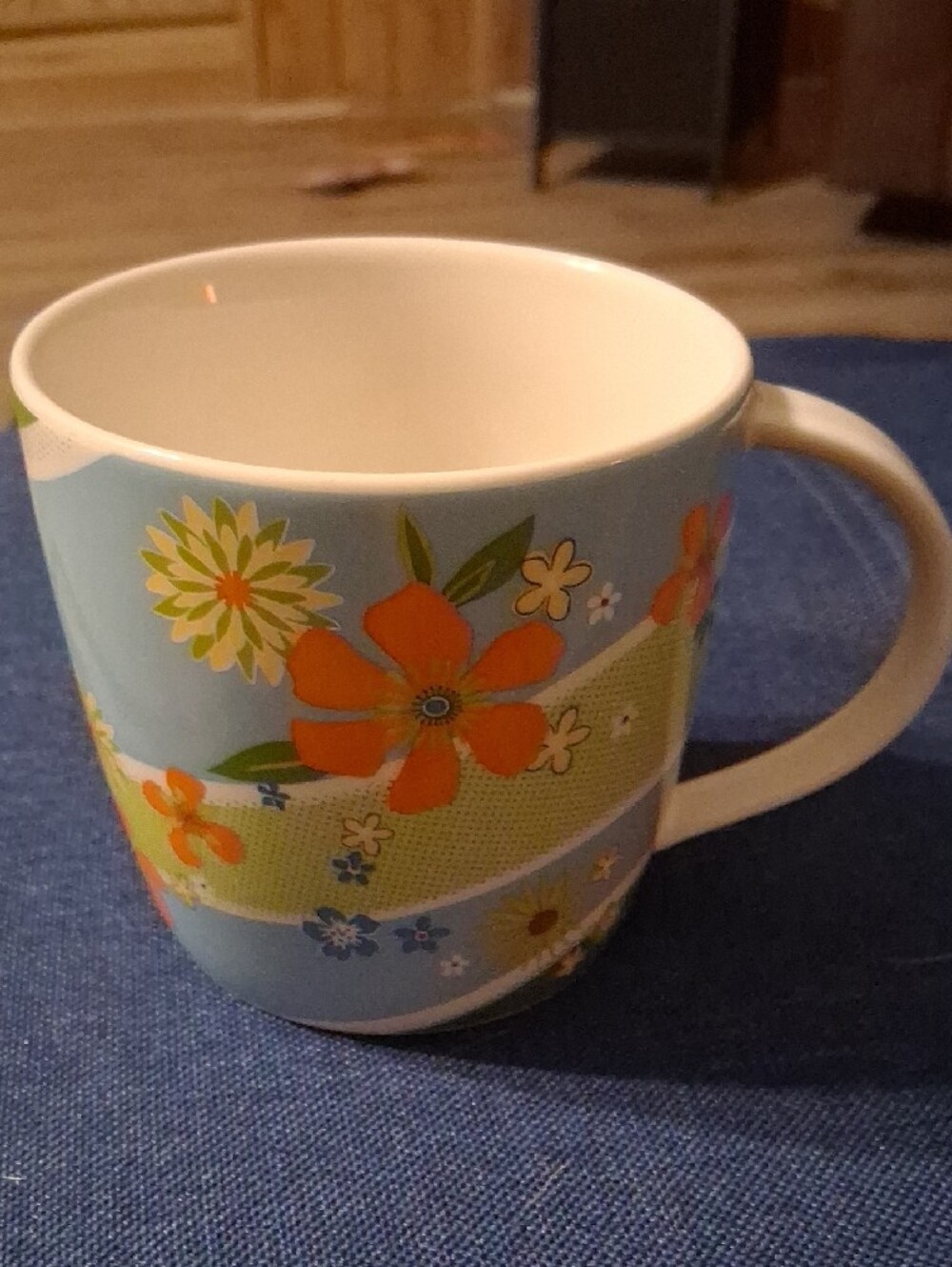 Starbucks Floral Ceramic Mug - Light Blue with Orange & Green - Picture 2 of 4